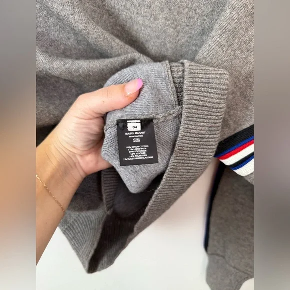 Isabel Marant Kaori Gray Sweater with Striped Sleeves XS (34)